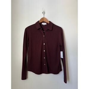 Bella Dahl Button Up Knit Top Long Sleeve Pinot Red